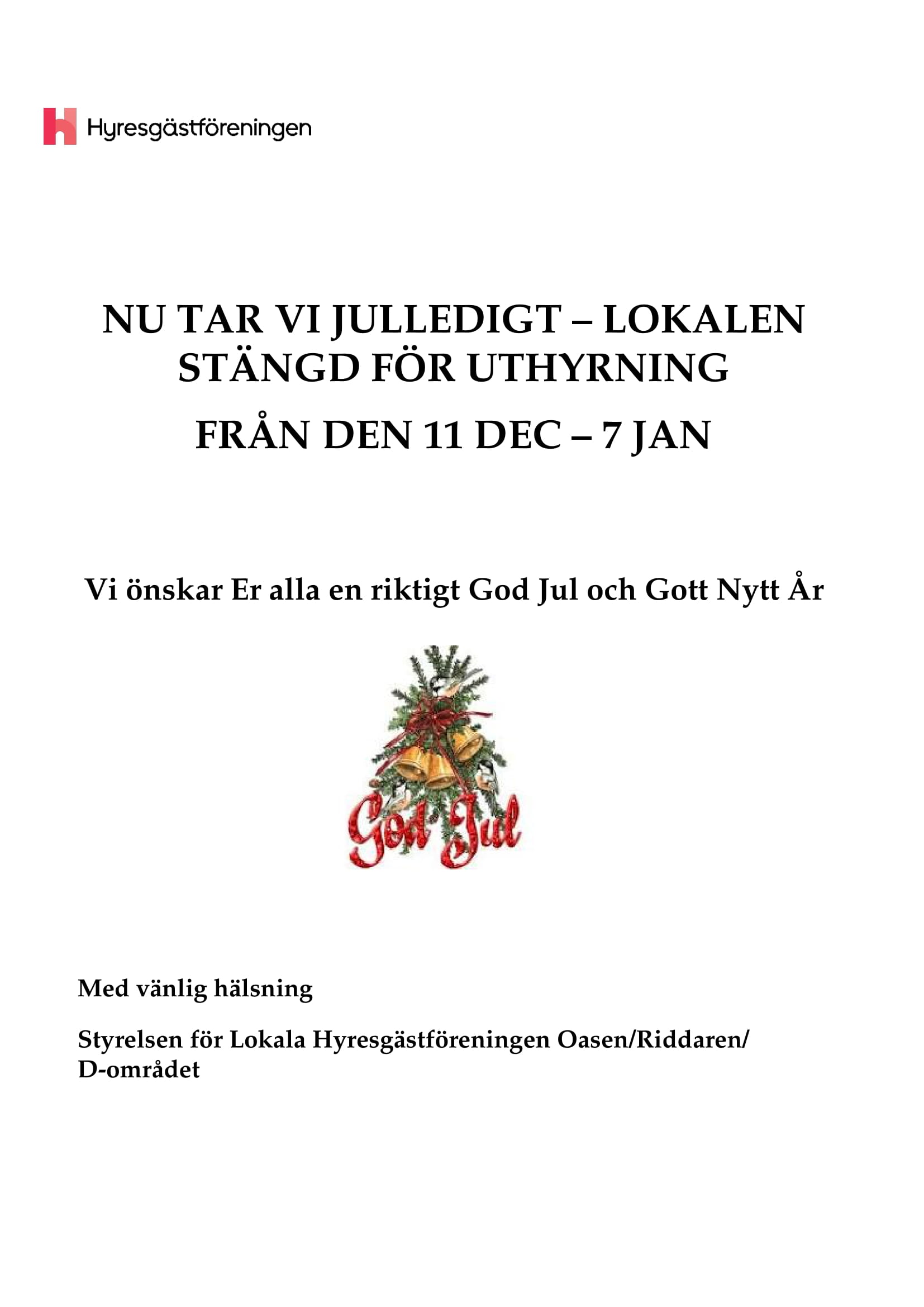 LH OASEN RIDDAREN JULSTÄNGT 11 dec till 7 jan 2026 1